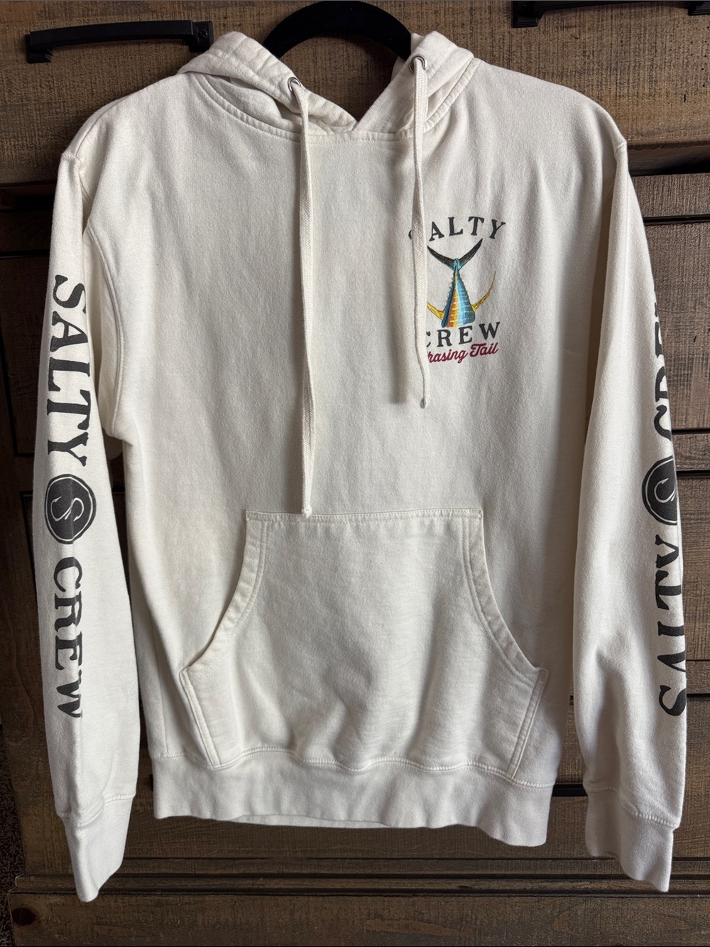 Salty Crew Cream Hoodie with Graphic Logo and Sleeve Print